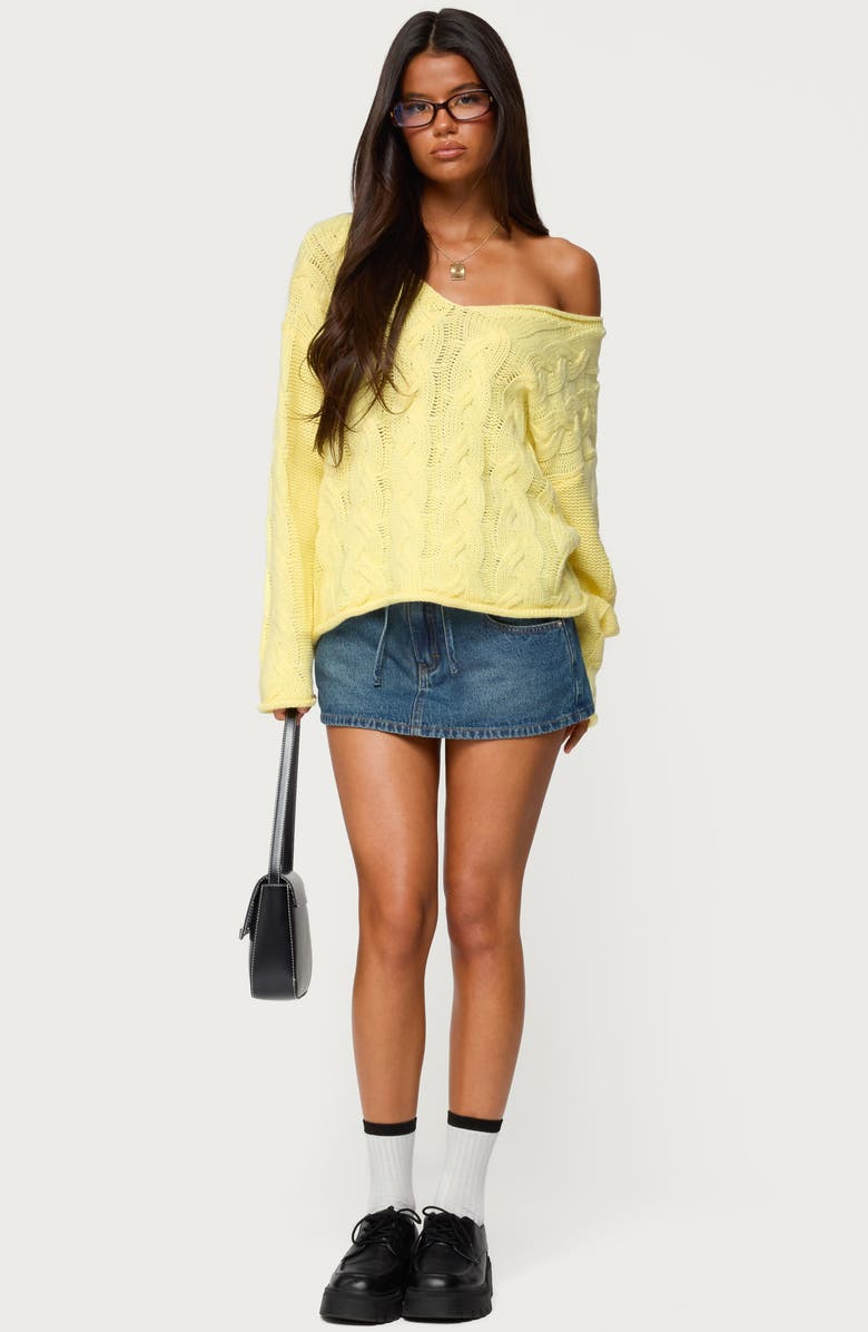 EDIKTED Inga Oversize Off the Shoulder Cable Sweater, Alternate, color, Yellow