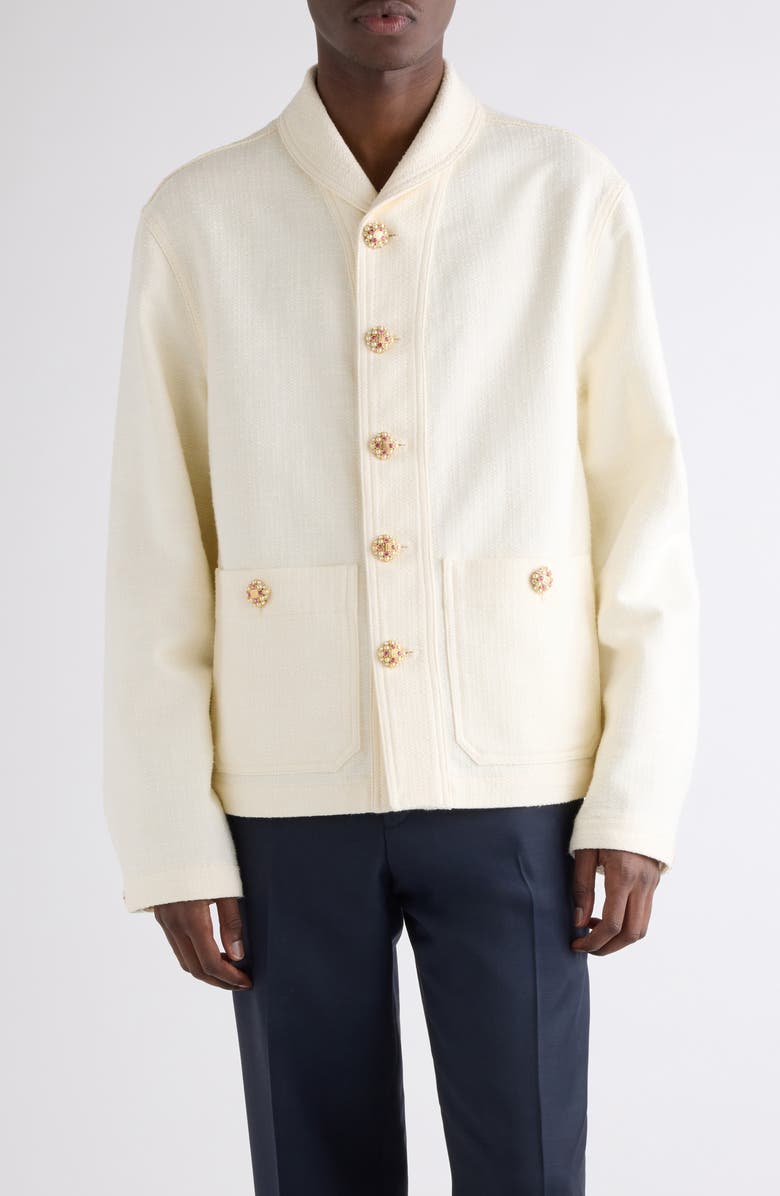 Givenchy Crystal & Imitation Pearl Button Shawl Collar Tweed Jacket, Main, color, White