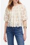 Embroidered Shirred Puff Sleeve Top