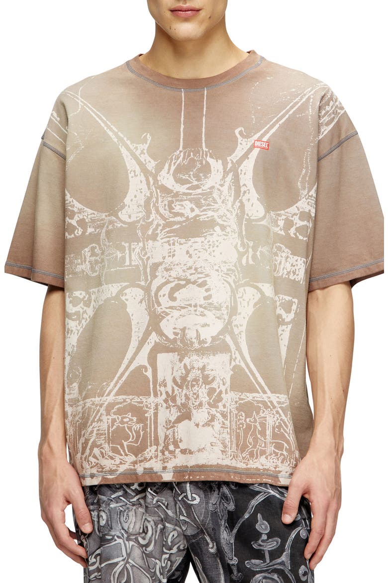 T-Boxt-T13 Bleach Print T-Shirt, Main, color, BROWN