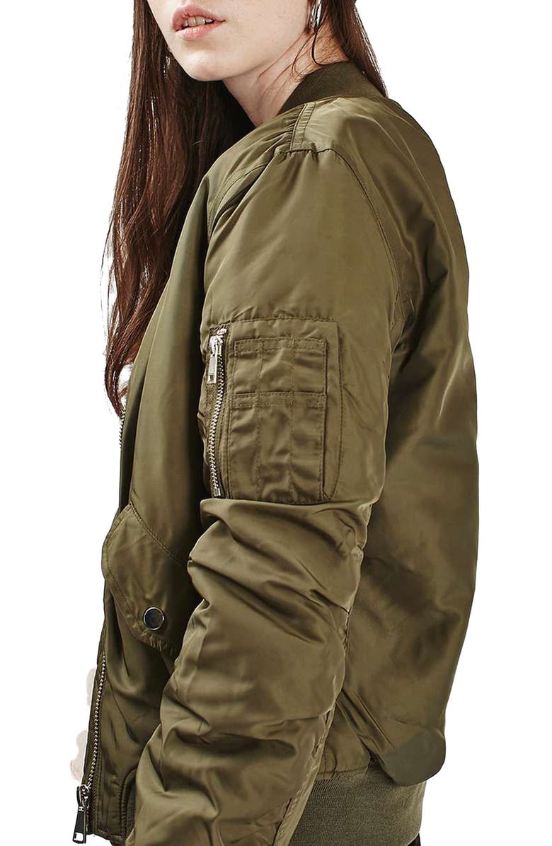 Topshop Leopard Lined Bomber Jacket, Alternate, color, 