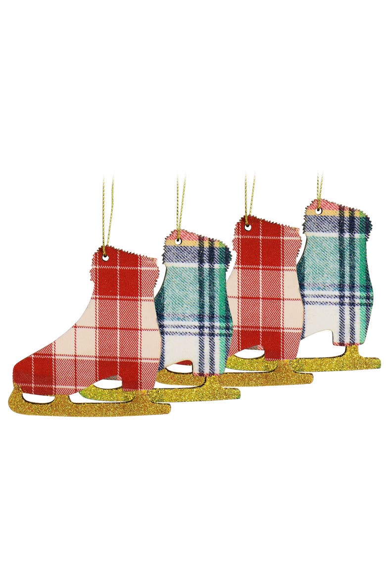Holiday Ice Skate Ornament 4 Piece Set in Red and Green, Main, color, Red