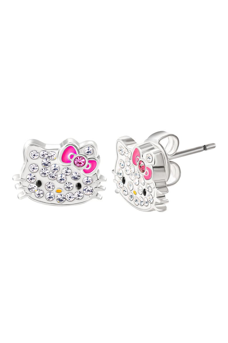x Hello Kitty® Pendant Necklace & Stud Earrings Set, Alternate, color, PINK AND SILVER