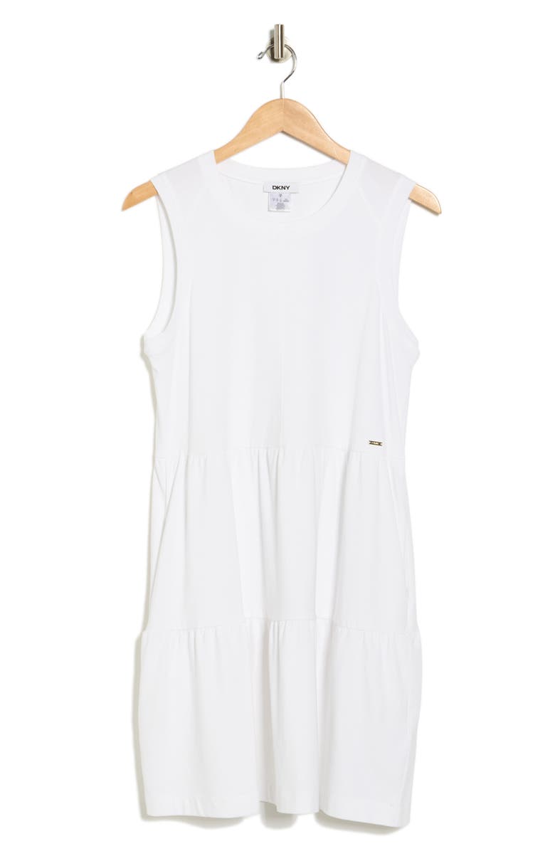 DKNY Crewneck Tiered Dress, Main, color, White