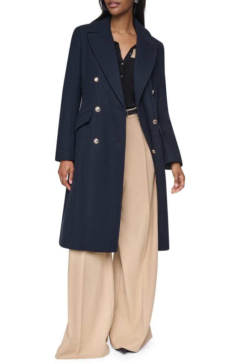 Double Breasted Wool Blend Coat, Alternate, color, DARK NAVY