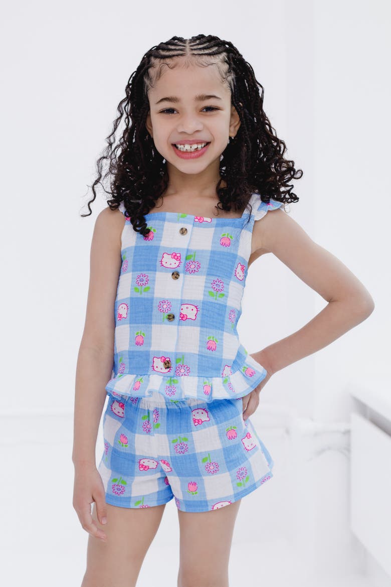 Button Down Sleeveless Top and Shorts Set, Alternate, color, Hello Kitty Blue