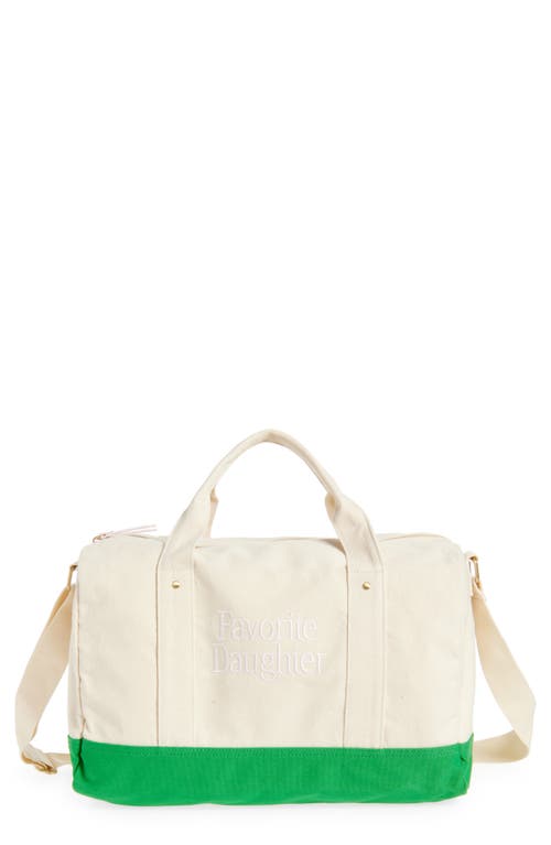 Favorite Daughter Logo Embroidered Canvas Duffle Bag In Natural Green