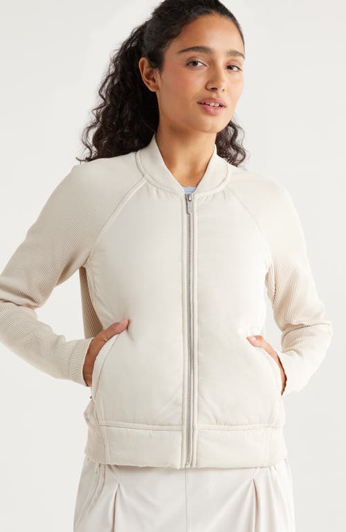 Zella Seamless Mixed Media Bomber Jacket In White