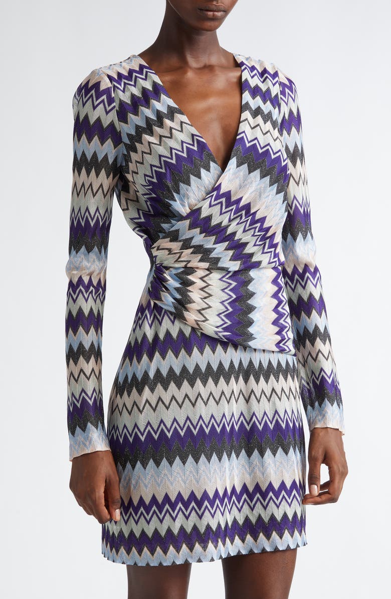 Missoni Zigzag Stripe Long Sleeve Faux Wrap Dress, Alternate, color, 