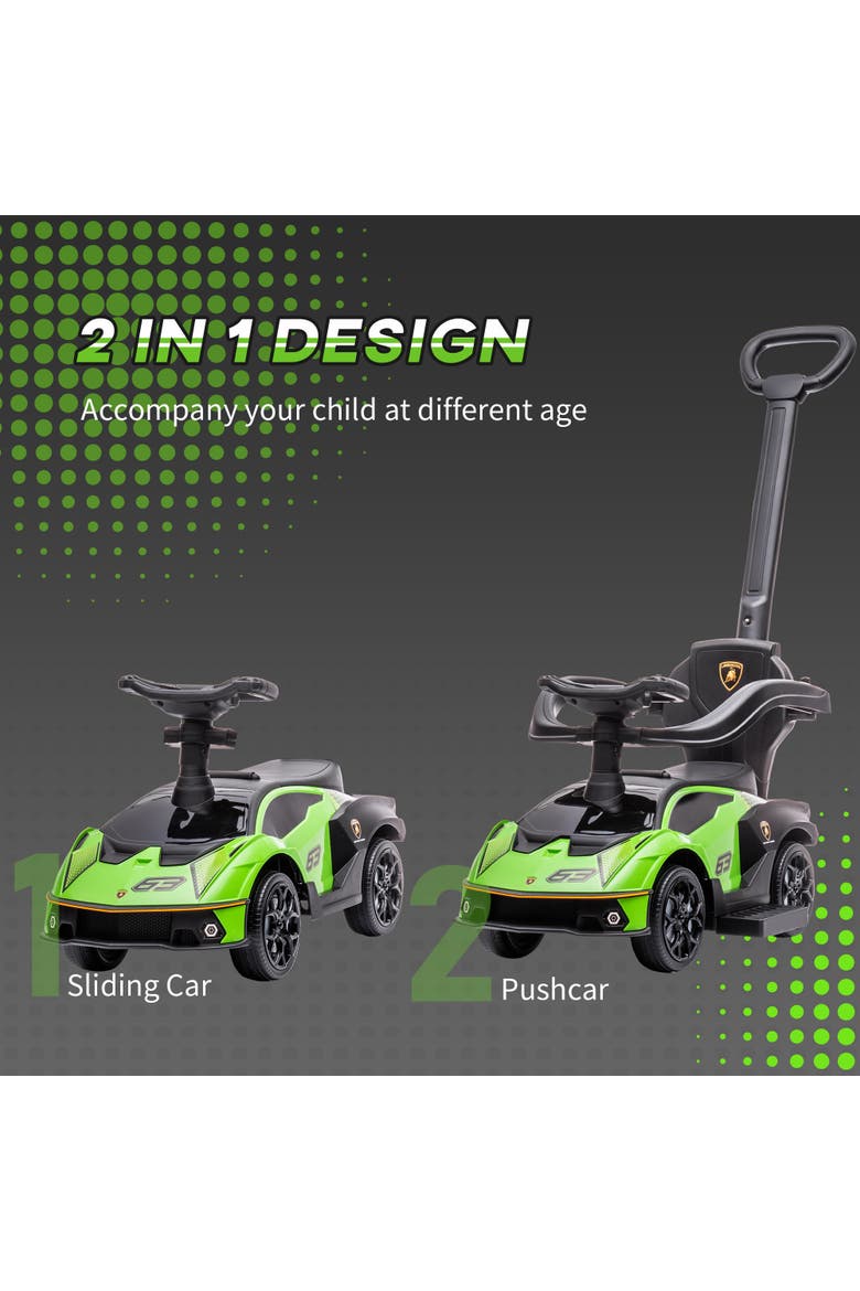 2-in-1 Kids Push Car with Horn, Engine Sound, Steering Wheel, Alternate, color, Green