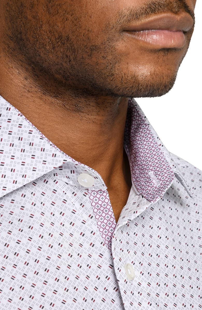 W.R.K Regular Fit Duo Geo Print Performance Dress Shirt, Alternate, color, White/ Black/ Red
