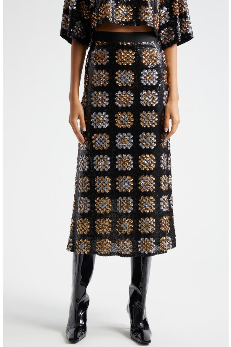 Sequin Midi Skirt, Main, color, BLACK GOLD