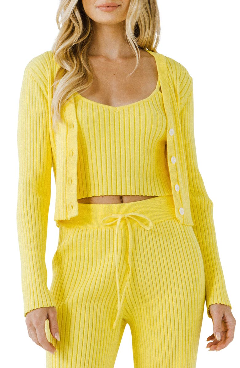 Endless Rose Ribbed Crop Cardigan, Main, color, Lime
