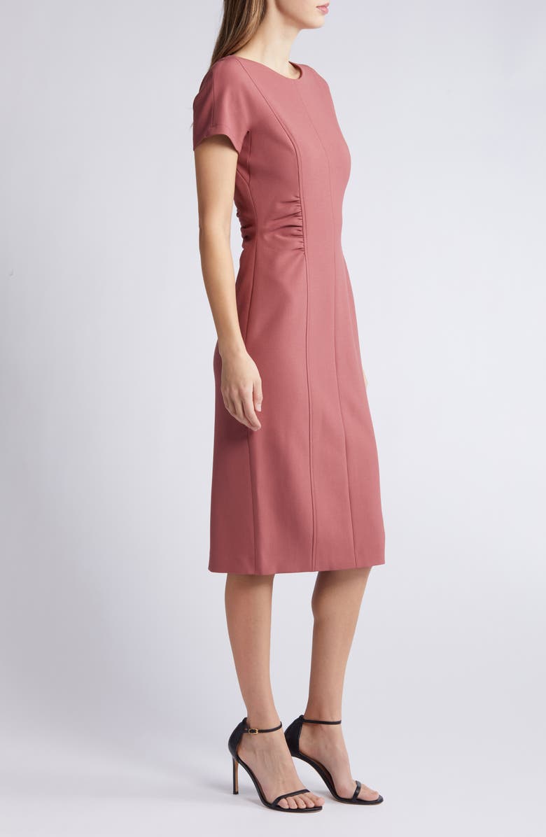 BOSS Dakela Ruched Sheath Dress, Alternate, color, Cowhide