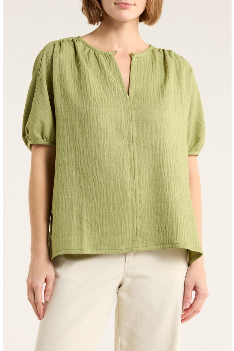 Short Sleeve Split Neck Blouse, Main, color, HEATHER LEAF