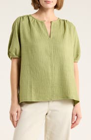 MAX STUDIO Short Sleeve Split Neck Blouse