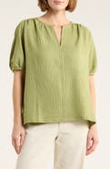 MAX STUDIO Short Sleeve Split Neck Blouse