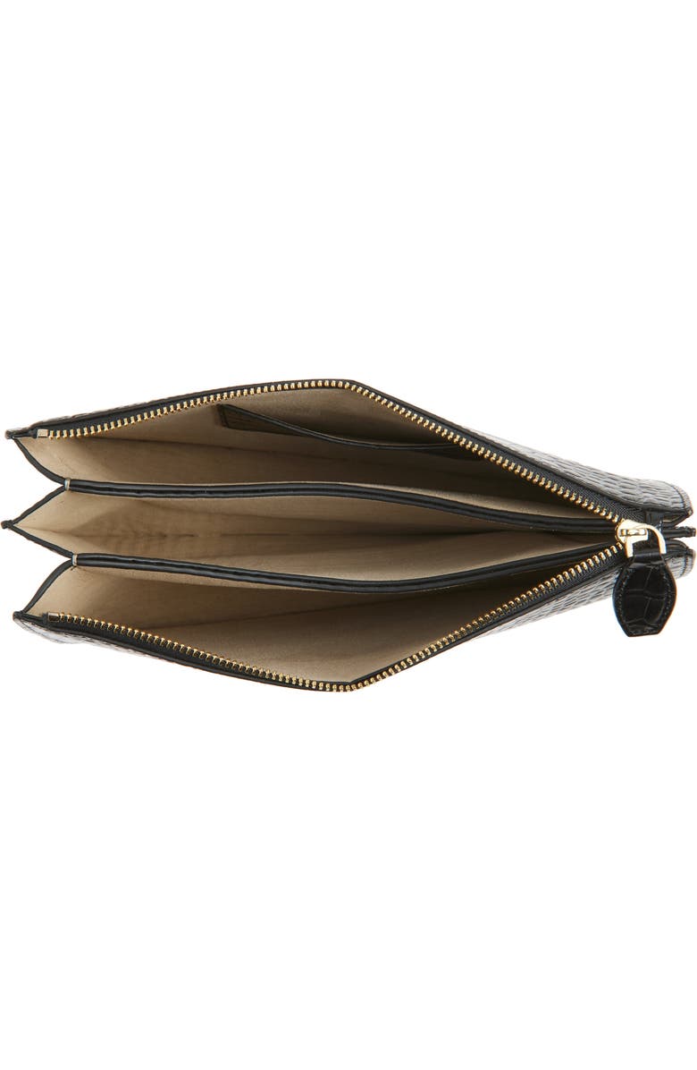 TOTEME Threefold Croc Embossed Leather Clutch, Alternate, color, Black