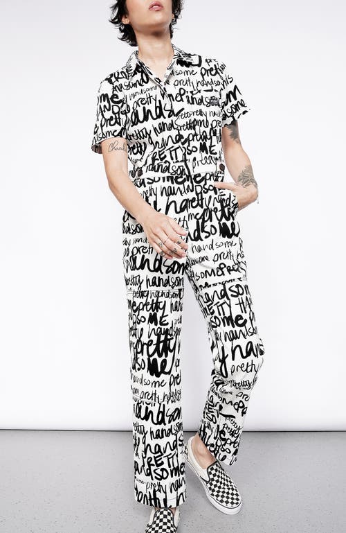 Wildfang Essential High Waisted Coverall In Pretty Handsome Script White