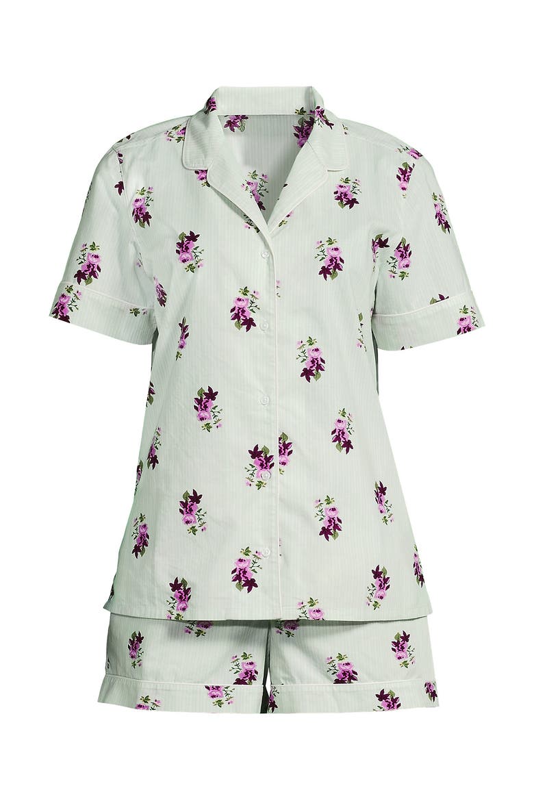 Poplin 2 Piece Pajama Set - Short Sleeve Shirt and Shorts, Alternate, color, Pink Floral/Celery Stripe