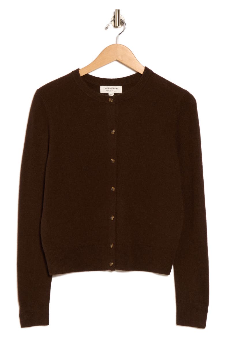 Crewneck Cashmere Cardigan, Alternate, color, BROWN COFFEE