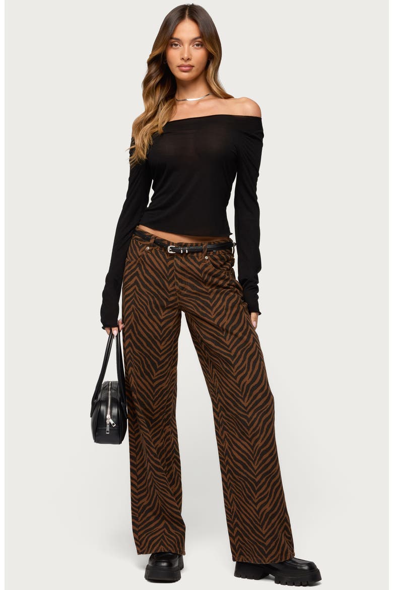 Zebra Print Baggy Straight Leg Jeans, Alternate, color, BROWN