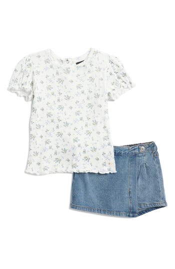 7 FOR ALL MANKIND 7 FOR ALL MANKIND KIDS' LETTUCE EDGE T-SHIRT & DENIM SHORT SET 