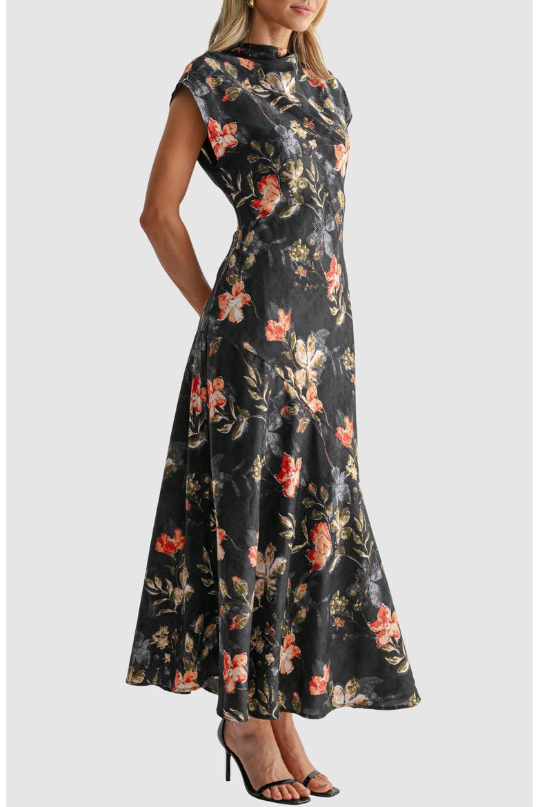 Cowl Neck Dolman Sleeve Dress, Alternate, color, BLACK FLORAL