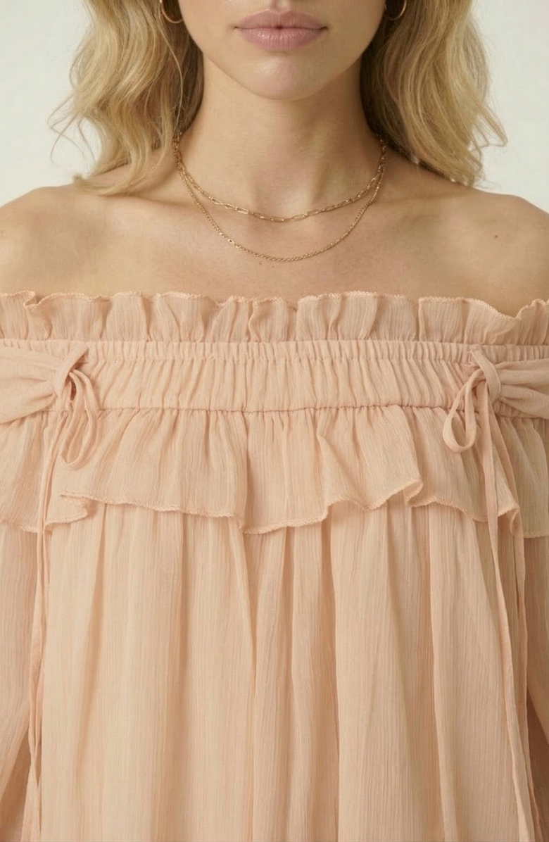 Modenaire Off Shoulder Ruffle Mini Dress, Alternate, color, Peach