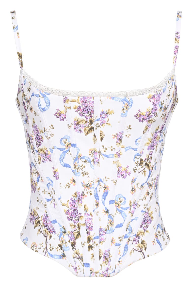 Cadie Stretch Cotton Corset Top, Alternate, color, RIBBON FLORAL
