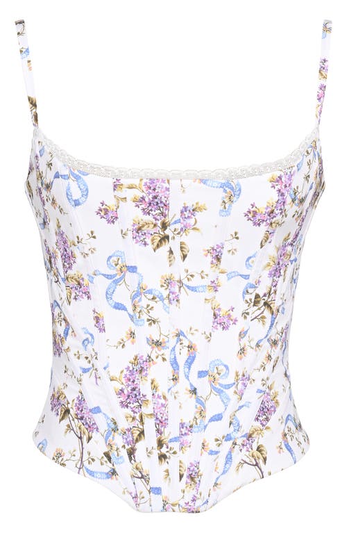 House Of Cb Cadie Stretch Cotton Corset Top In Ribbon Floral