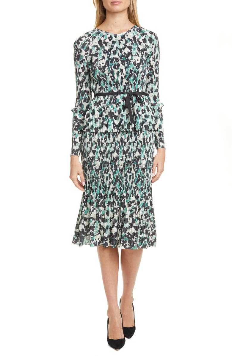 BOSS Etalisa Long Sleeve Jersey Plissé Dress, Main, color, 