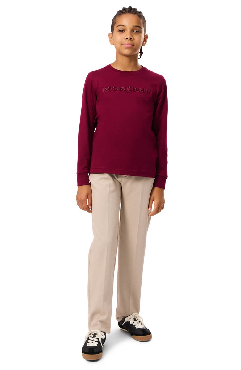 Psycho Bunny Kids' Lakewood Embroidered Long Sleeve Cotton T-Shirt, Alternate, color, Crimson