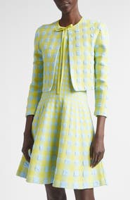Oscar de la Renta Crop Gingham Jacquard Cardigan