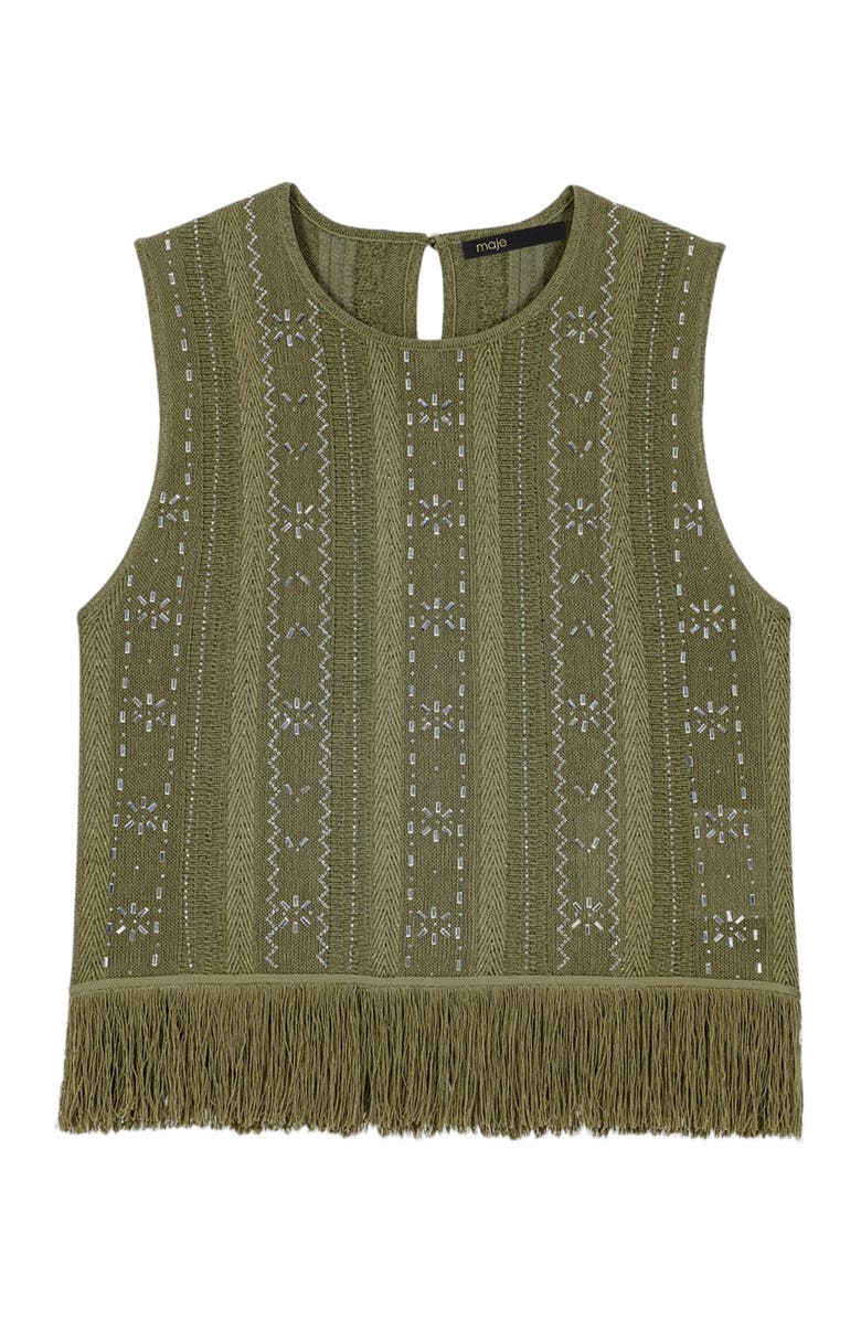 maje Fringed rhinestone flower top, Alternate, color, Khaki