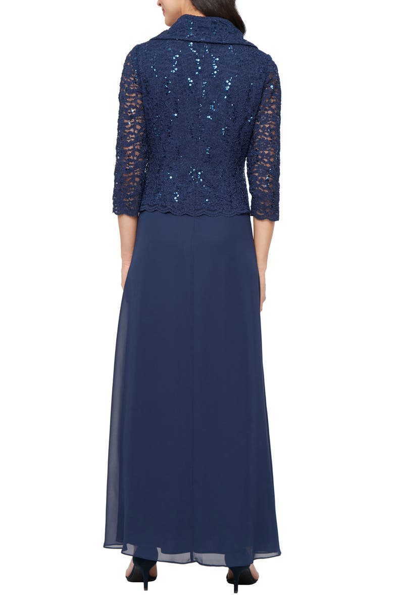 Alex Evenings Sequin Lace & Chiffon Cocktail Dress, Alternate, color, Navy