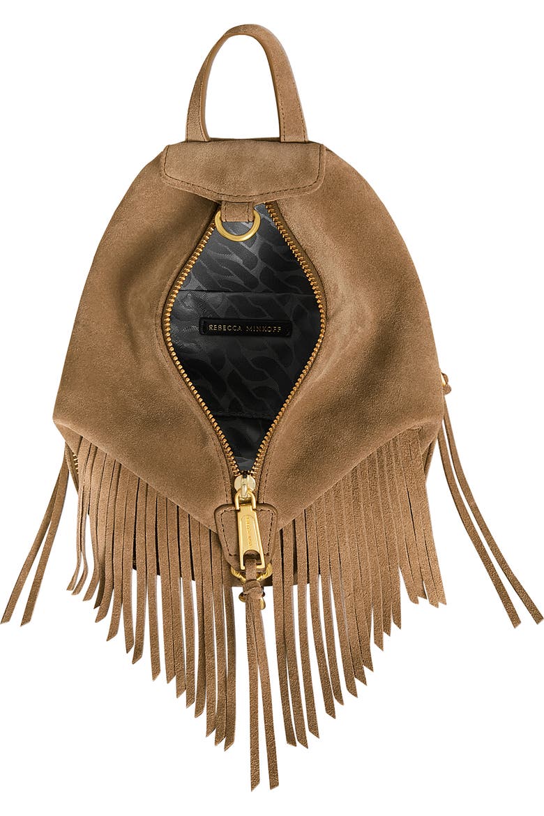 fringe suede mini backpack Vintage '70s Fringed Brown Bohemian Hippie adjustable straps and a drawstring closure for security Tory Burch Womens Harper Fringe