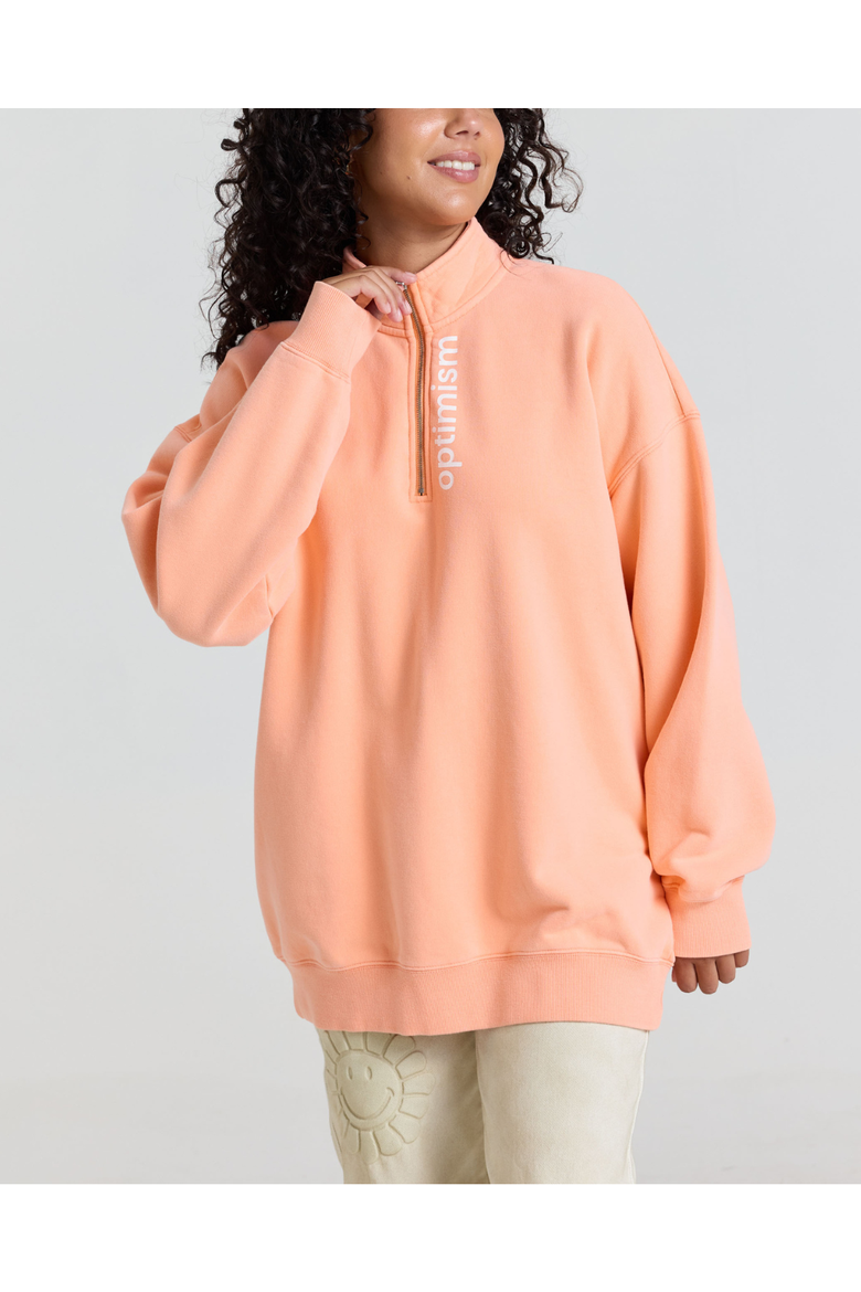 Optimism Oversized 3/4 Zip Up Sweatshirt, Main, color, Coral