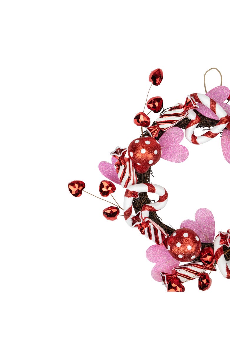 Northlight Candies and Hearts Valentine's Day Wreath - 16" - Red and White, Alternate, color, Red