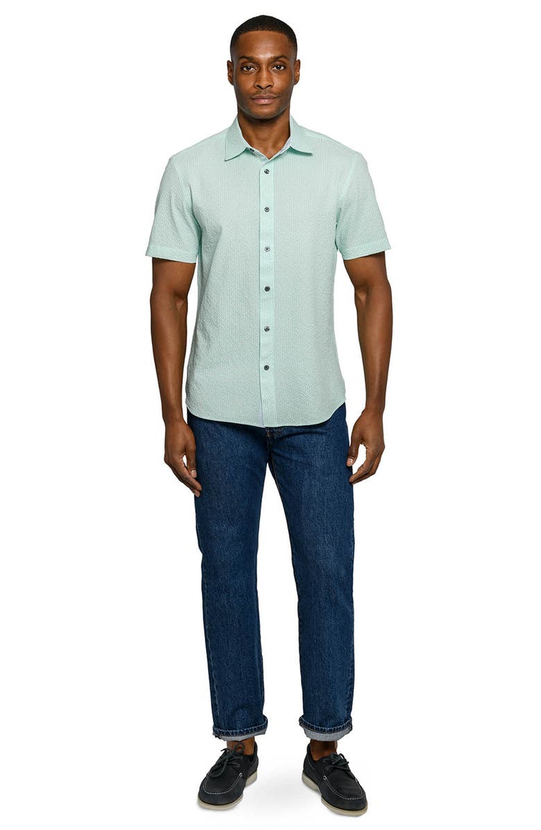 CONSTRUCT Slim Fit Dot Woven Short Sleeve Seersucker, Alternate, color, Mint