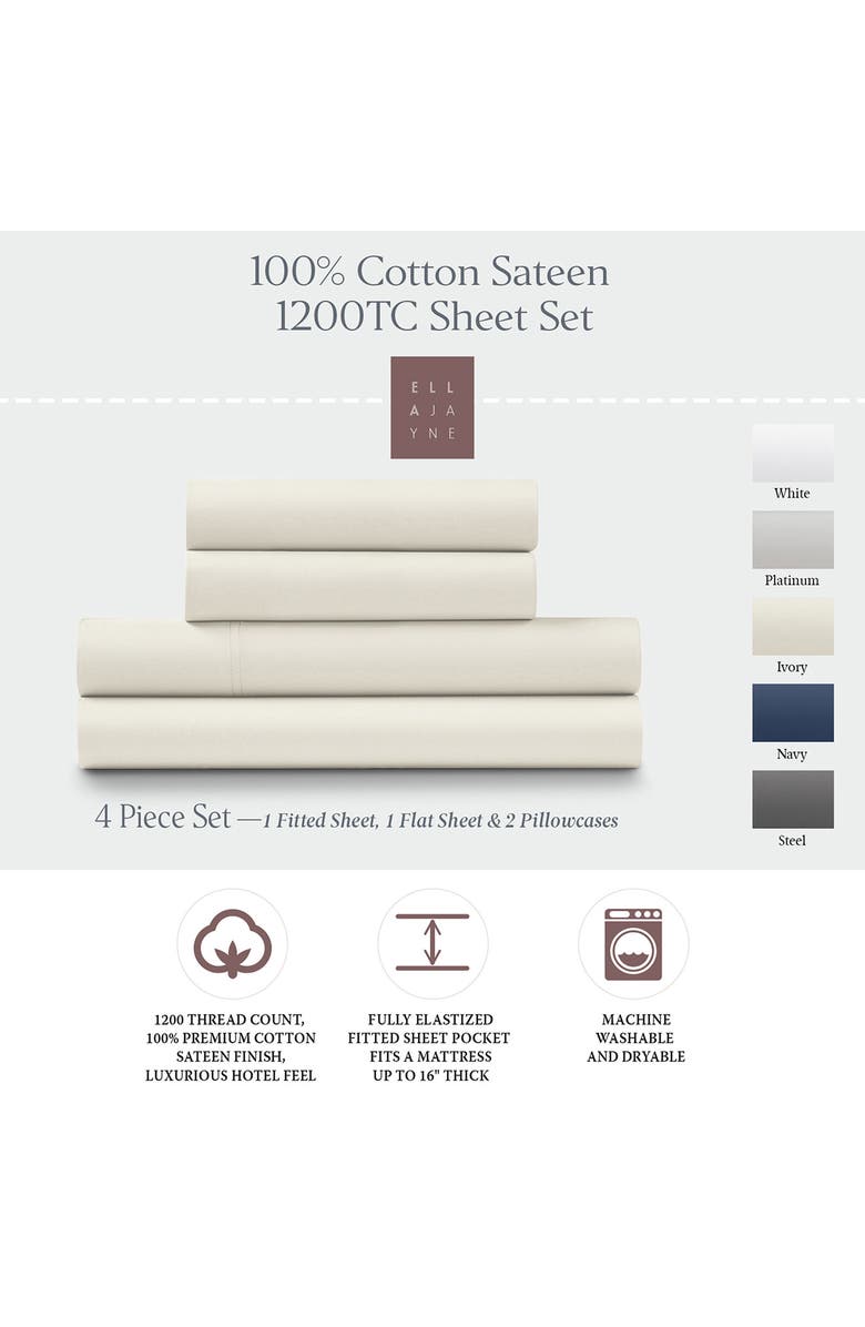 ELLA JAYNE HOME 1200 Thread Count Cotton Sateen 4-Piece Sheet Set, Alternate, color, Ivory