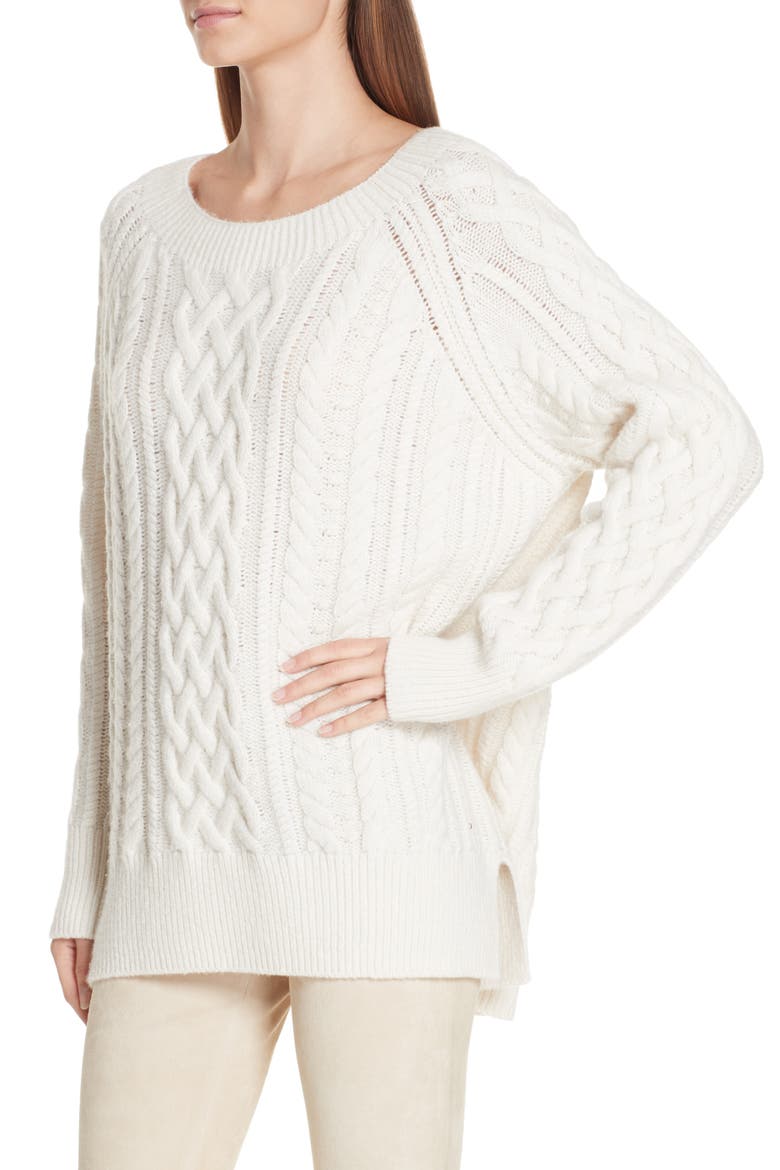 Cable Stitch Tunic Sweater, Alternate, color, OFF WHITE