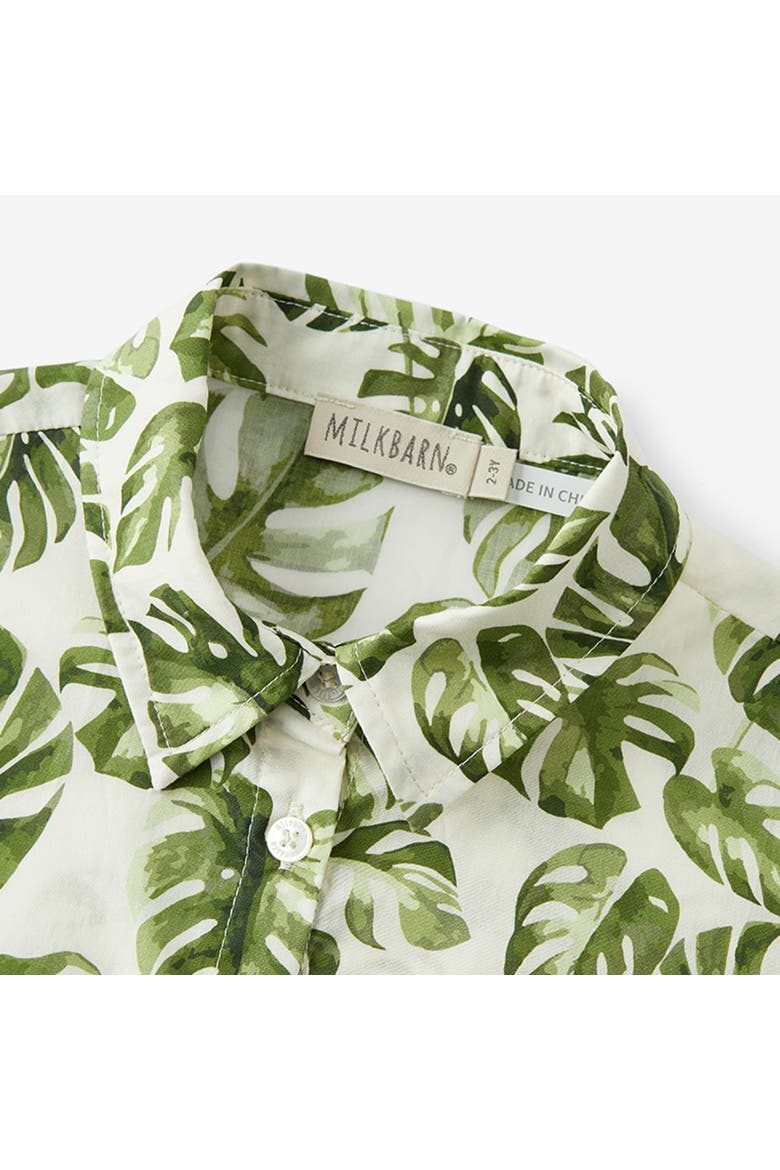 Collar Button-Up Shirt and Shorts Set, Alternate, color, Island Leaf