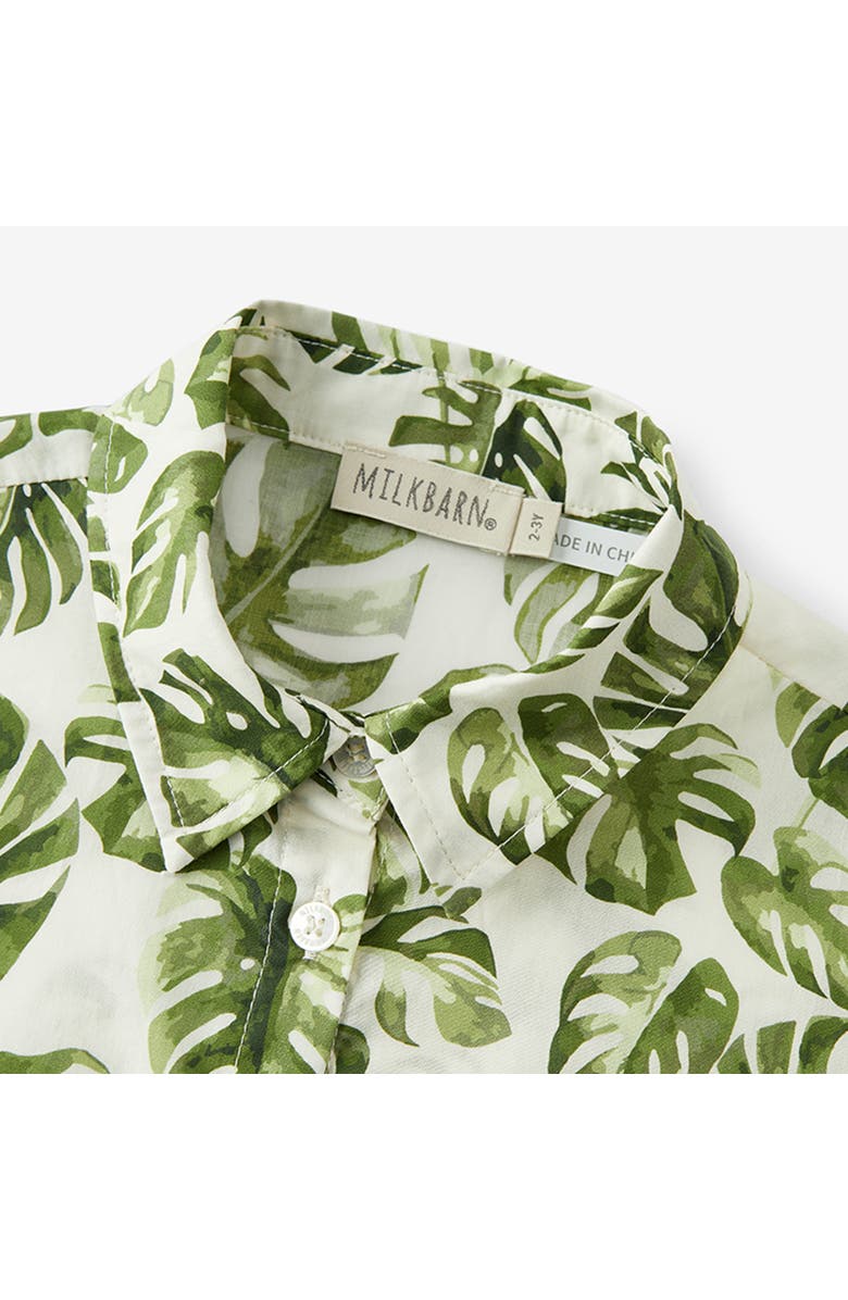 Milkbarn Collar Button-Up Shirt and Shorts Set, Alternate, color, Island Leaf