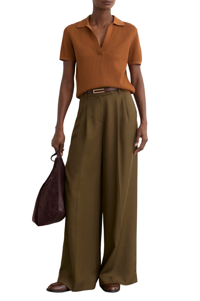 Pippa Open Stitch Polo Sweater, Alternate, color, RUST ORANGE