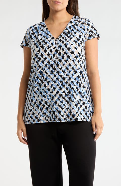 Print Cap Sleeve Top (Plus)