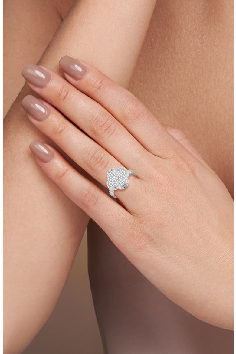 Cubic Zirconia Pavé Clover Ring, Alternate, color, SILVER