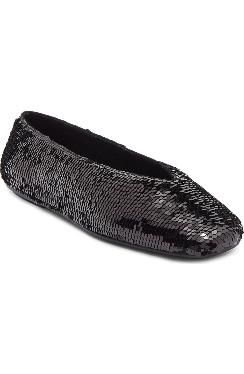 Jeffrey Campbell Fathom Sequin Square Toe Flat, Main, color, Black