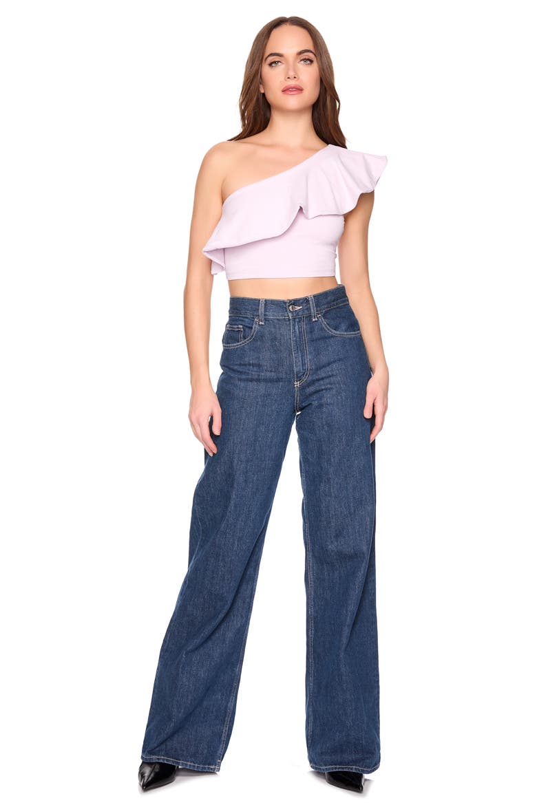 Flutter One-Shoulder Crop Top, Alternate, color, OPAL