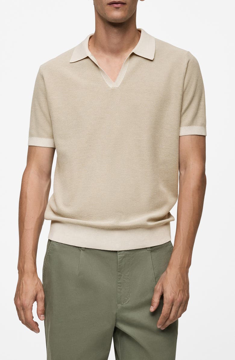 MANGO Structured Contrast Polo Shirt, Main, color, Light/ Pastel Grey